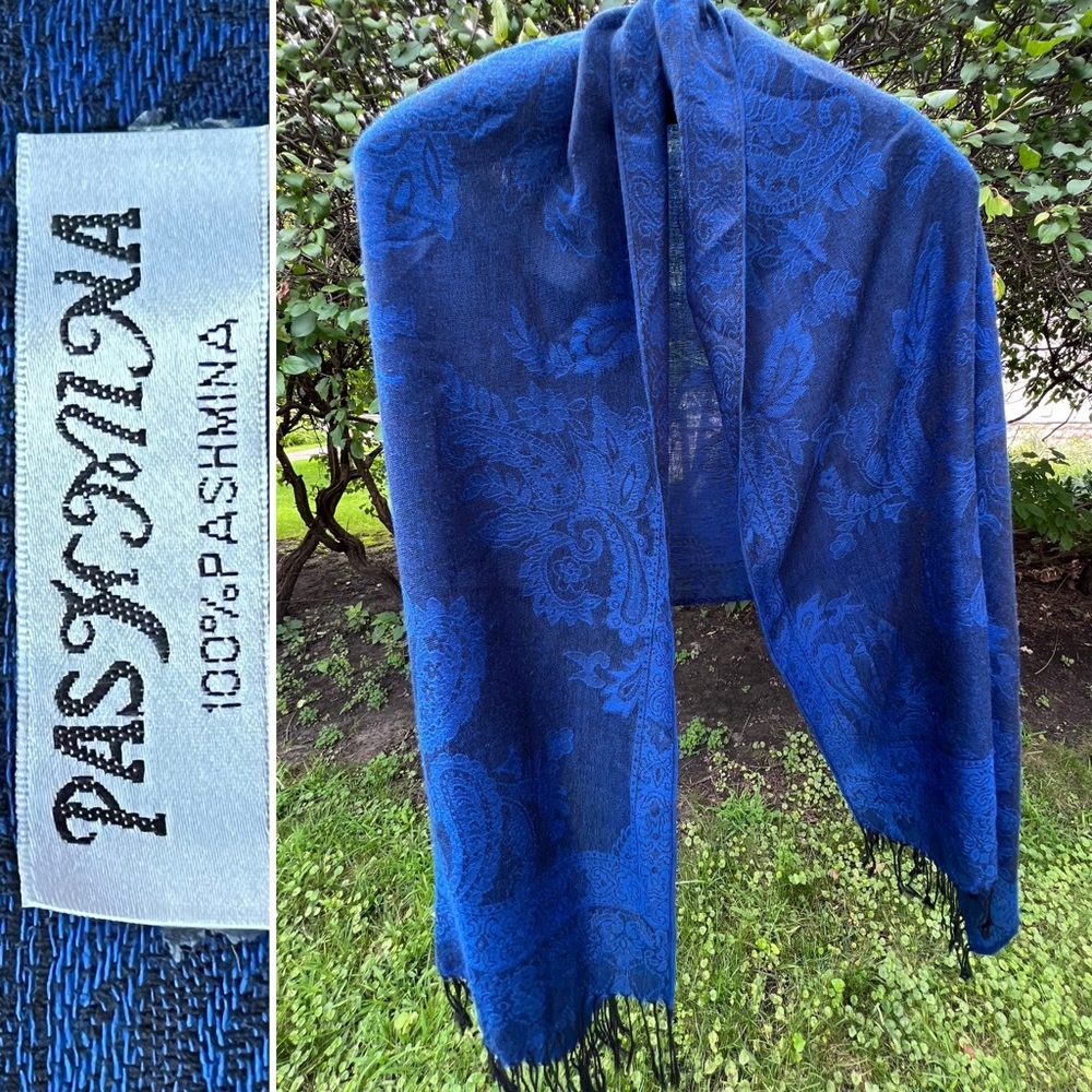 🔵Royal Blue Paisley 100% Pashmina Wrap/Scarf/Shawl | Black Contrast/Lightweight